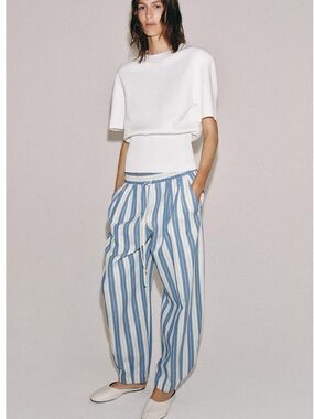 Zara ZW Collection Striped Pajama Pants in blue and white